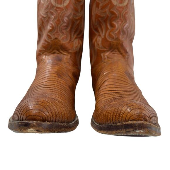 Justin Cowboy Western Boots Vintage Lizard Men’s 10.5 D Orange Camel Tan Leather - Picture 5 of 12